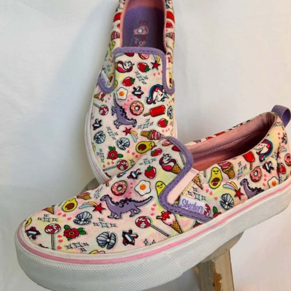 Skechers BOBS Marley Jr Girls Size 3 Slip On Sneakers Memory Foam Unicorn Donut